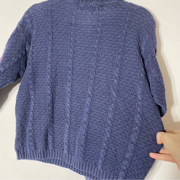 Vintage Christopher & Banks Floral Hand Embroidered Navy Cotton Sweater Ramie M - Picture 9 of 15